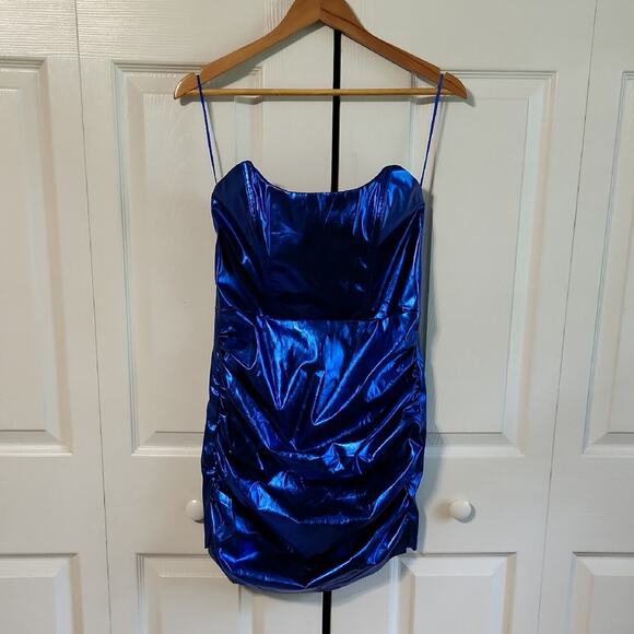 Superdown Revolve Nellie Strapless Dress In Blue Size Med Boning Glam Shiny - Picture 1 of 14